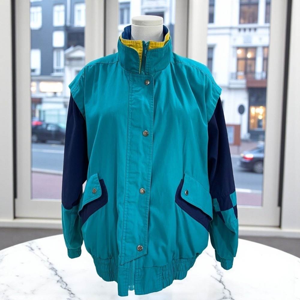 Izzi Spirit Colorblock Windbreaker Jacket Large 80s Retro Gorpcore Vintage‎ Blue